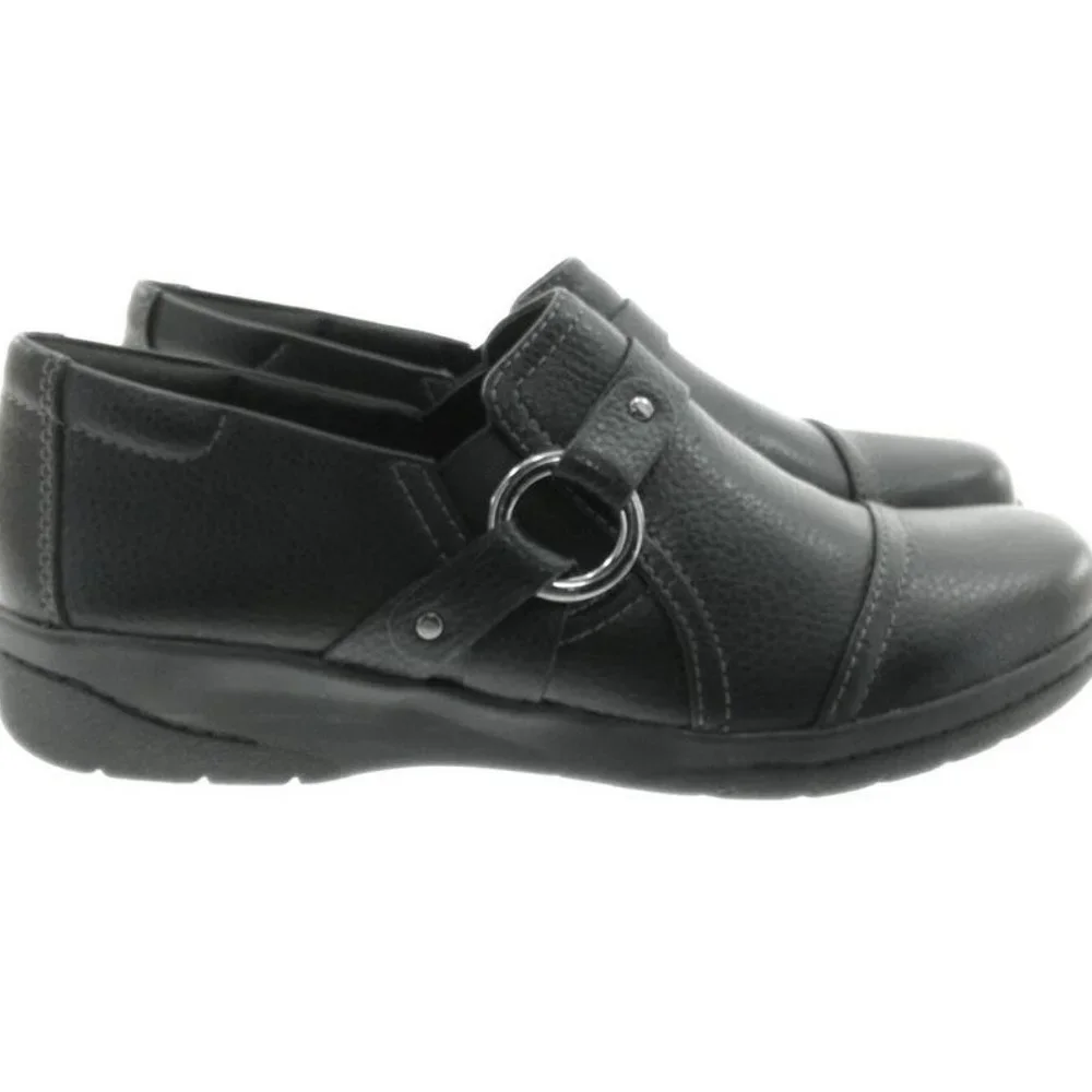 Collection by Clarks Women's Black Cheyn Fame Tumbled Leather Clogs Size 5 - Picture 3 of 4